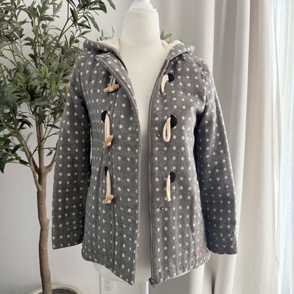 ROXY GIRL Gray Polka Dot Faux Fur Sherpa Lined Jacket Kids Youth M Fisherman - Picture 1 of 10
